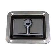 T-Handle, Small, Slamming Single Point, polished stainless steel, mounting holes, non-locking.
